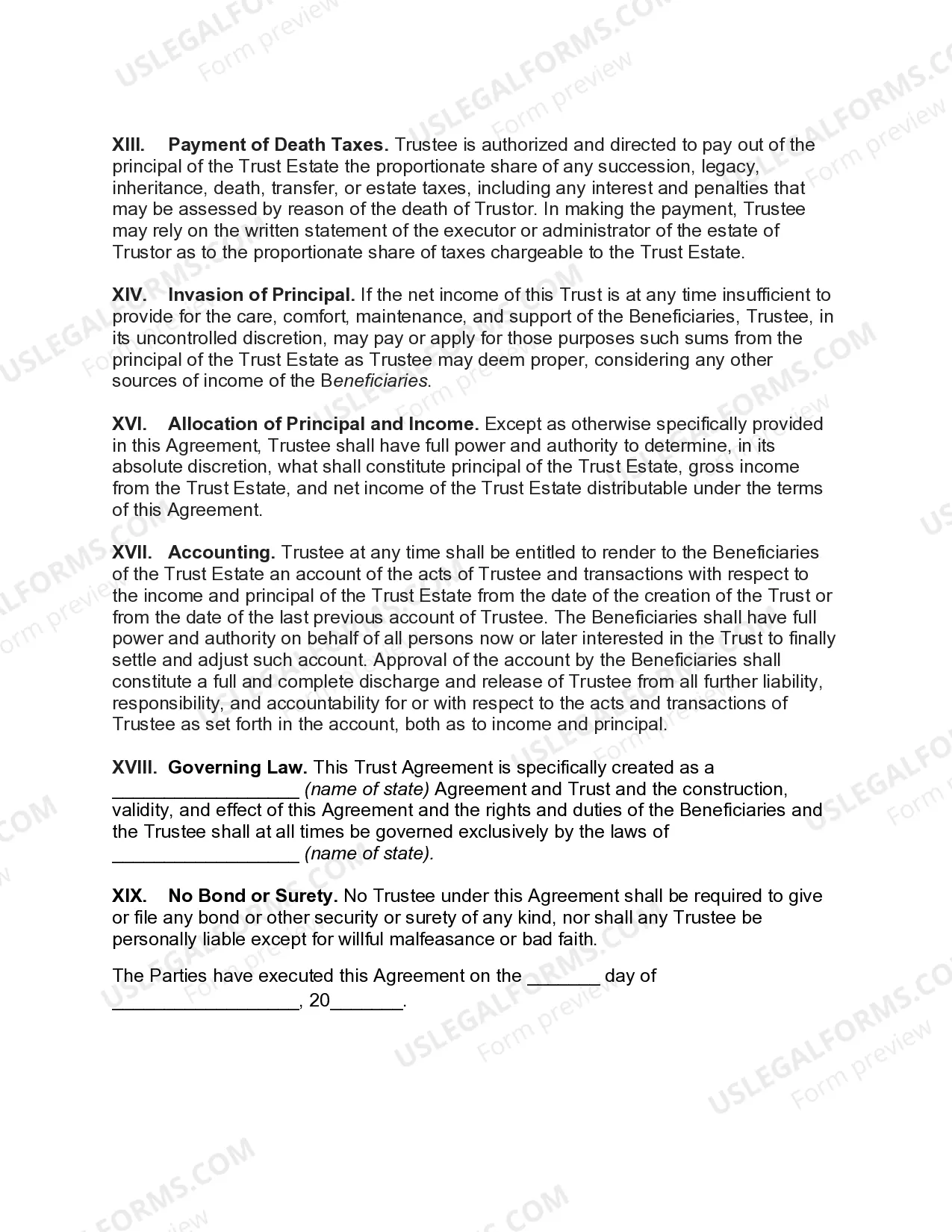 Preview Irrevocable Pot Trust Agreement