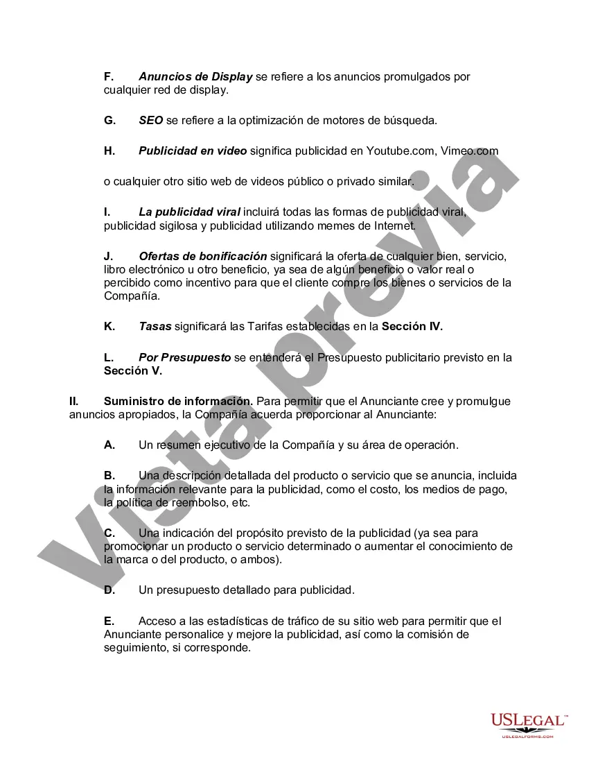 Preview Acuerdo de publicidad que incluye publicidad de pago por clic y costo por vista