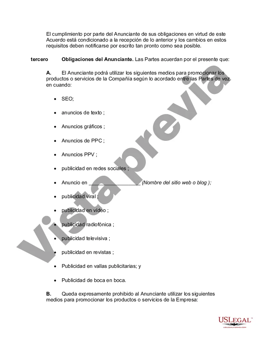 Preview Acuerdo de publicidad que incluye publicidad de pago por clic y costo por vista