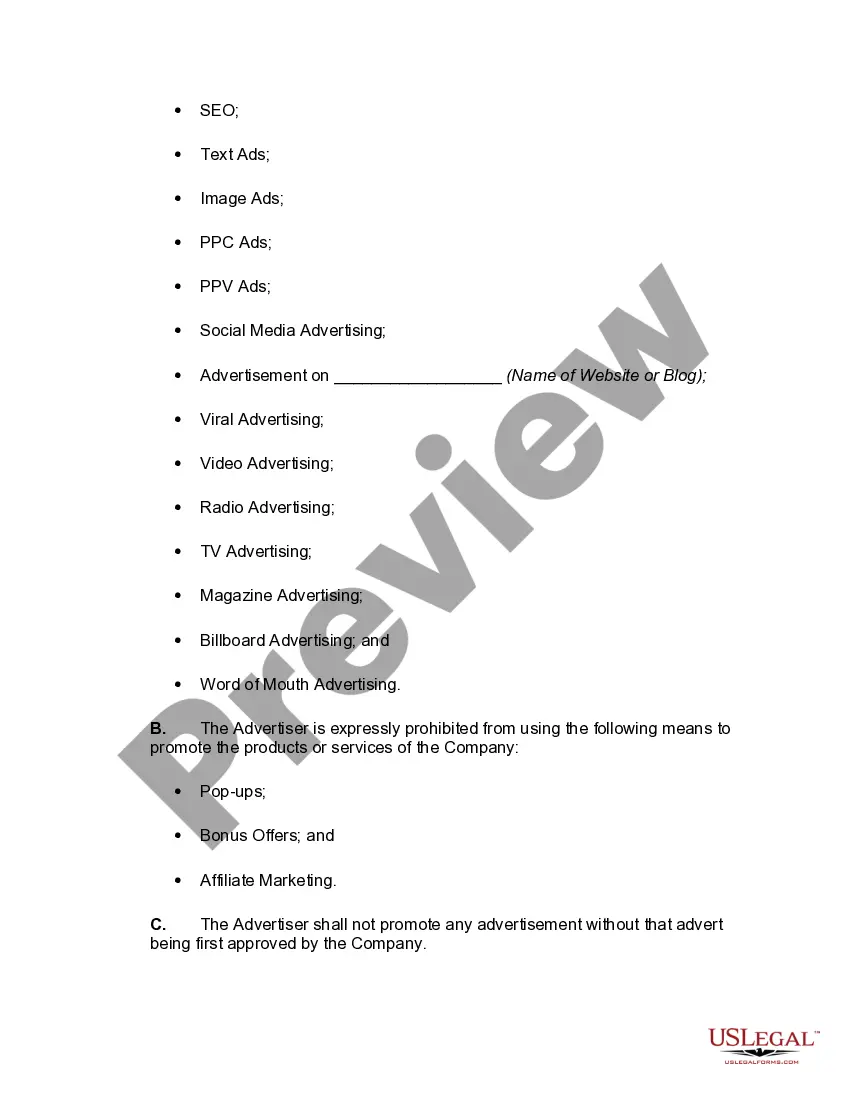 Get Advertising Agreement Including Pay Per Click and Cost Per View Advertising Preview Advertising Agreement Including Pay Per Click and Cost Per View Advertising