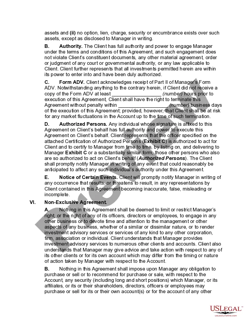 Preview Investment Management Agreement for Separate Account Clients