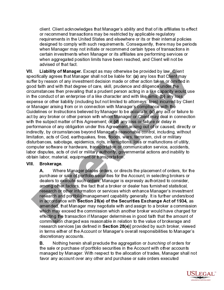 Preview Investment Management Agreement for Separate Account Clients