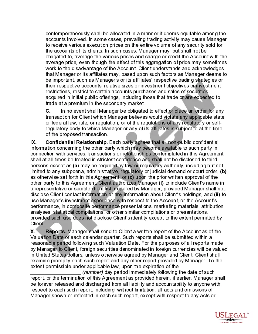 Preview Investment Management Agreement for Separate Account Clients