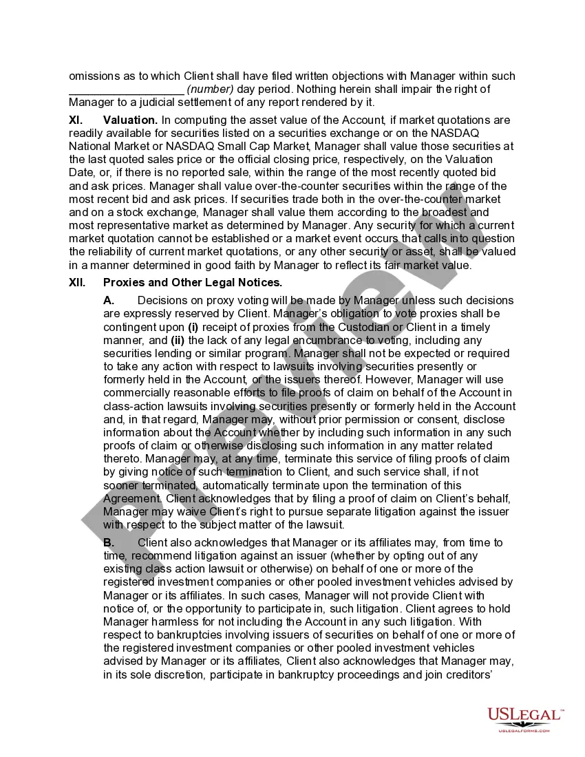Preview Investment Management Agreement for Separate Account Clients
