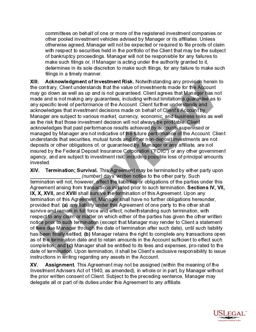 Preview Investment Management Agreement for Separate Account Clients
