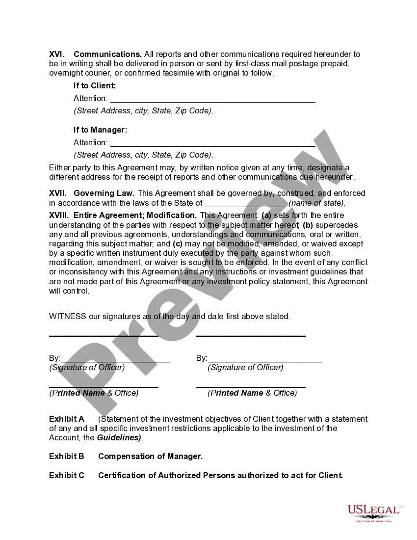 Preview Investment Management Agreement for Separate Account Clients