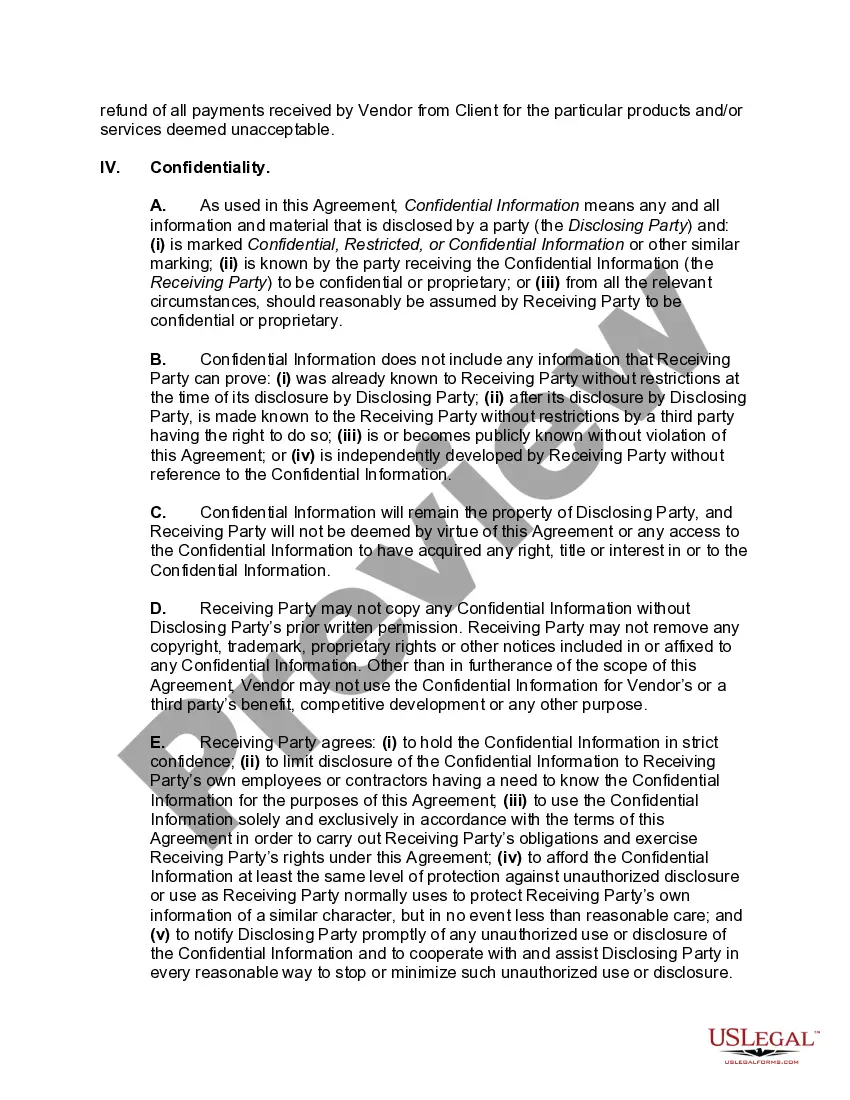 Preview Master Vendor Services Agreement