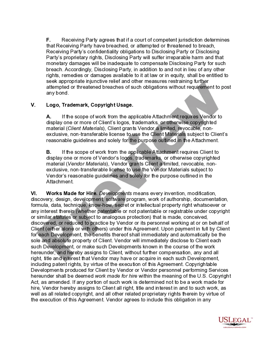 Preview Master Vendor Services Agreement