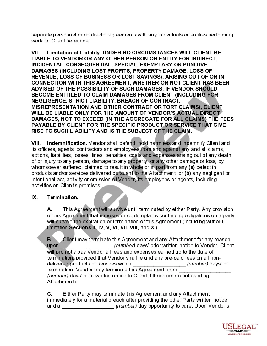 Preview Master Vendor Services Agreement