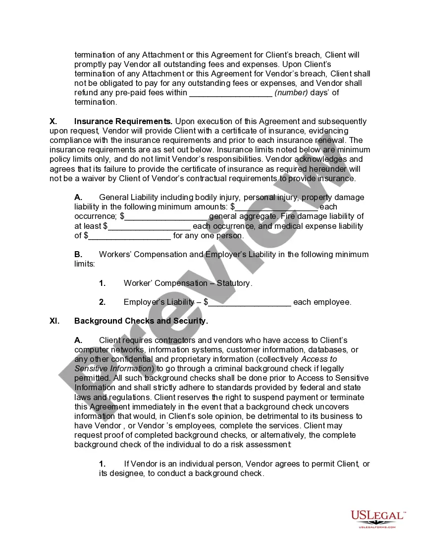 Preview Master Vendor Services Agreement