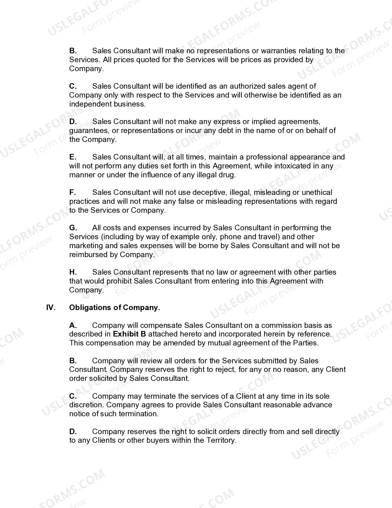 Preview Sales Consultant Agreement