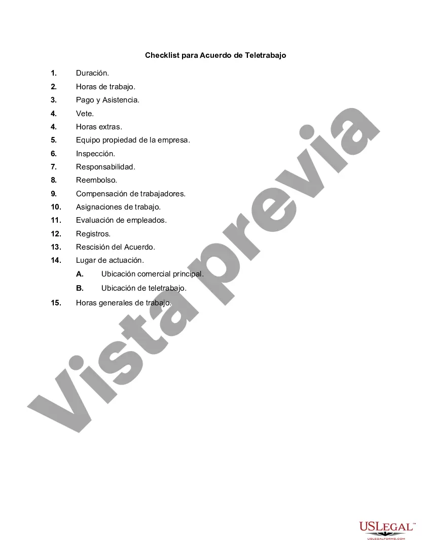 Preview Checklist para Acuerdo de Teletrabajo