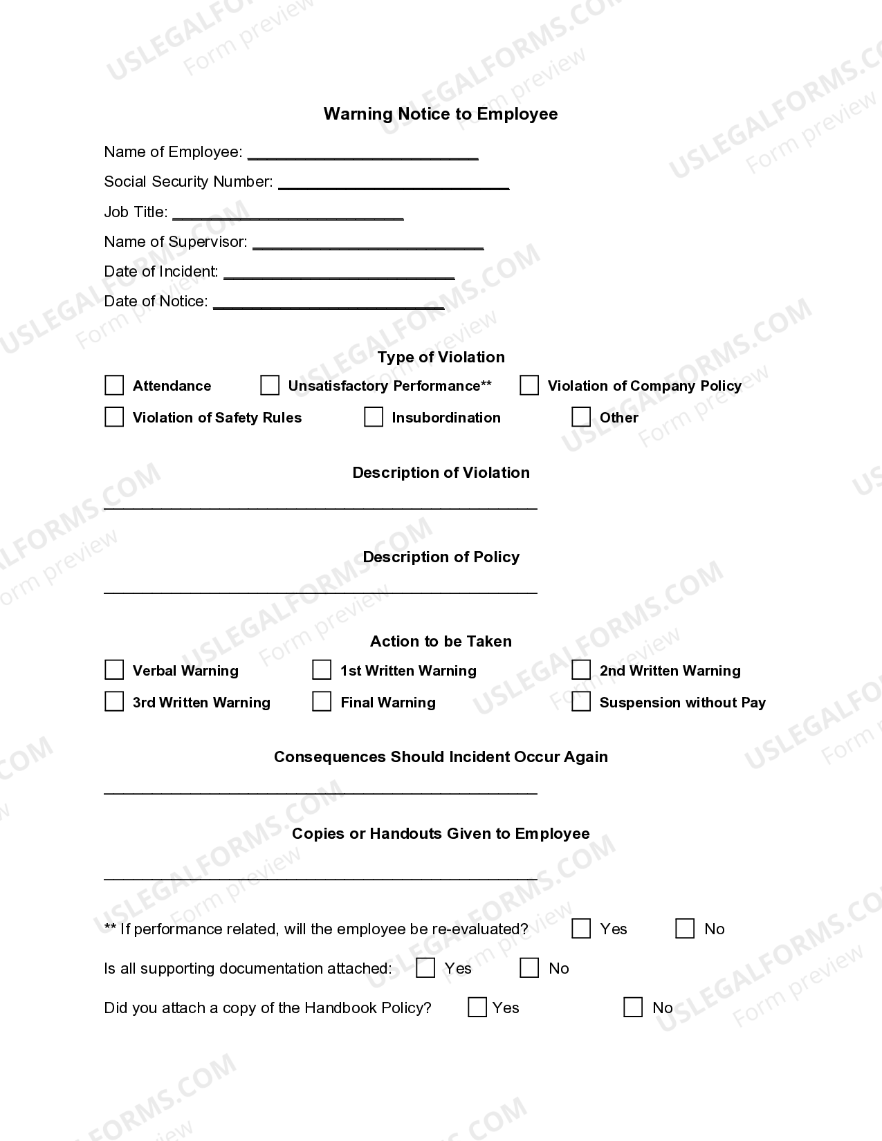 Georgia Warning Notice to Employee - Warning Notice Employee Document | US  Legal Forms