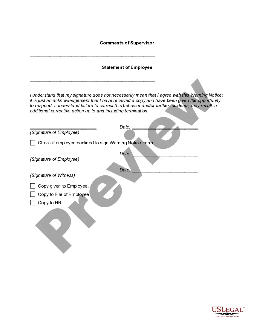 Preview Warning Notice to Employee