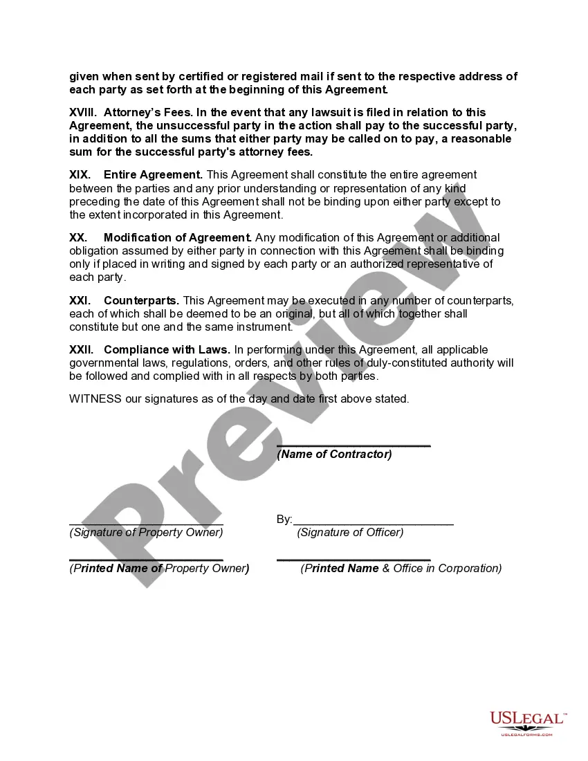 Preview General Construction Agreement between Property Owner and Contractor