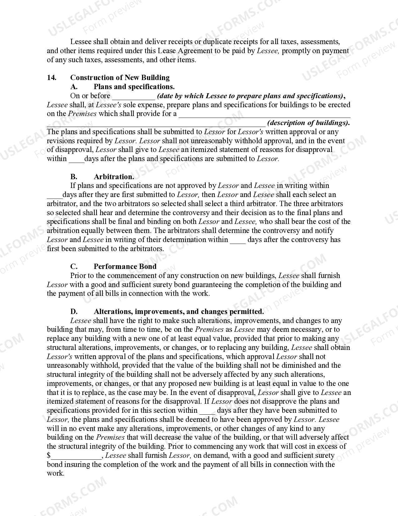 Commercial Ground Lease with Lessee to Construct Improvements
