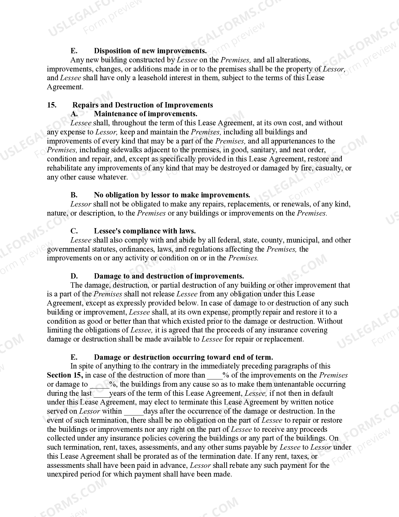 Commercial Ground Lease with Lessee to Construct Improvements