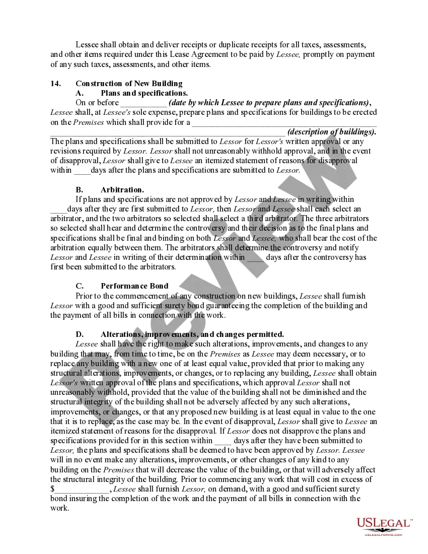 Preview Commercial Ground Lease with Lessee to Construct Improvements