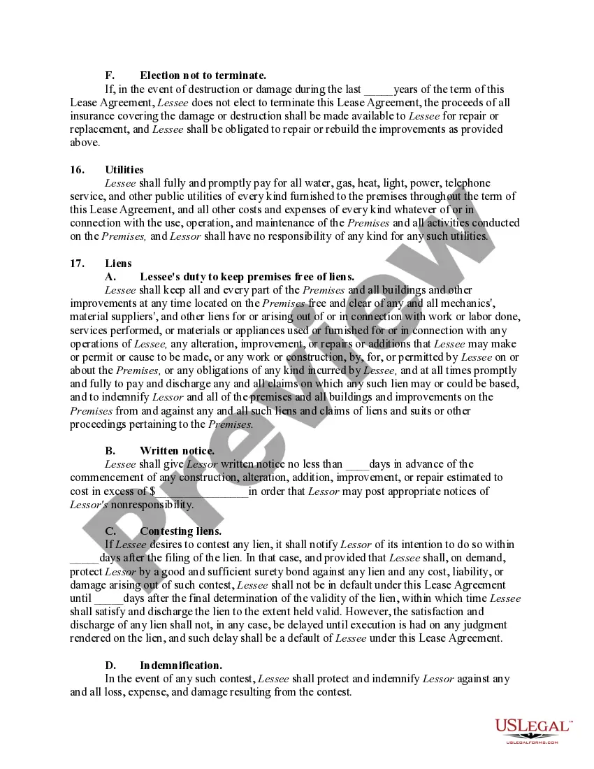 Preview Commercial Ground Lease with Lessee to Construct Improvements