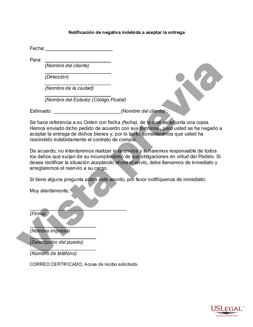 Preview Notificación de negativa indebida a aceptar la entrega