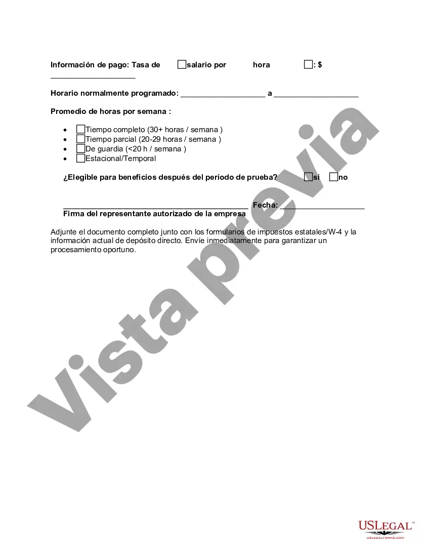 Preview Formulario de información del empleado de recontratación