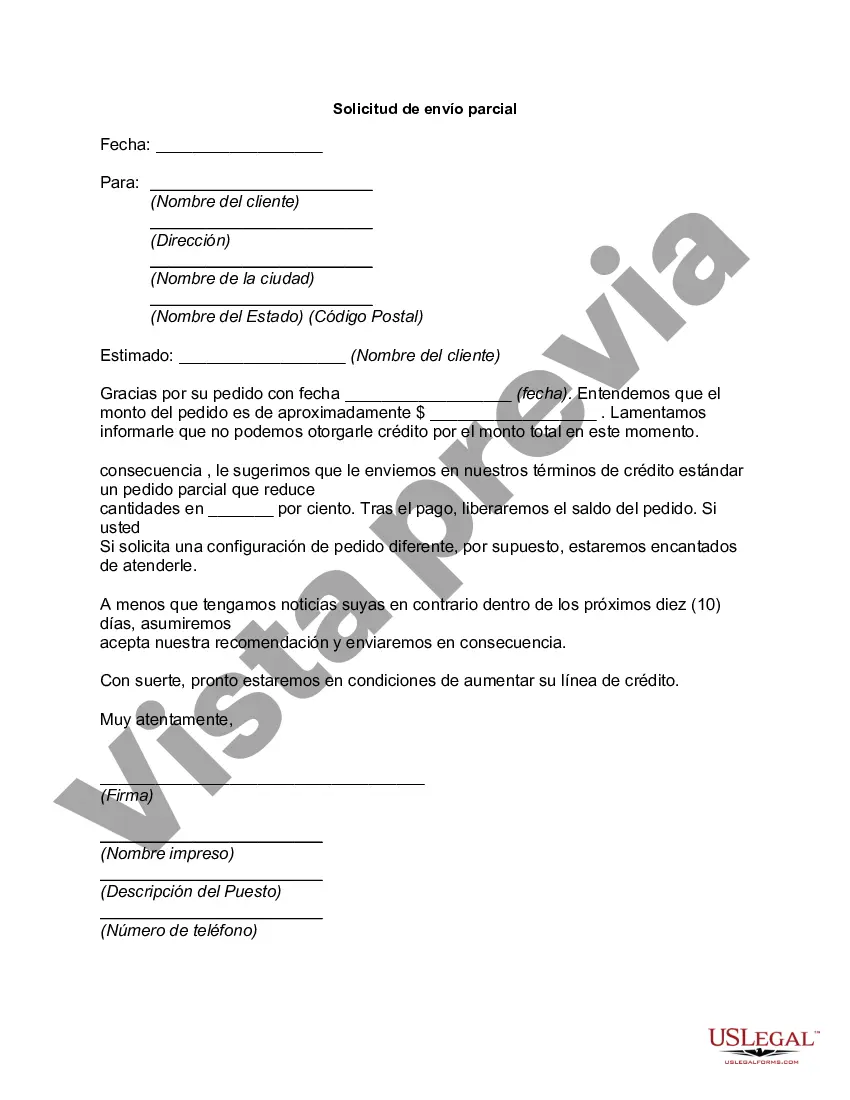 Preview Solicitud de envío parcial