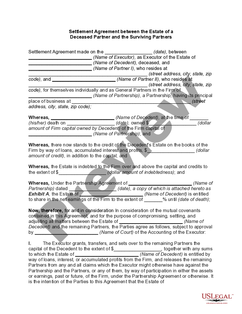 Settlement Agreement between the Estate of a Deceased Partner and the