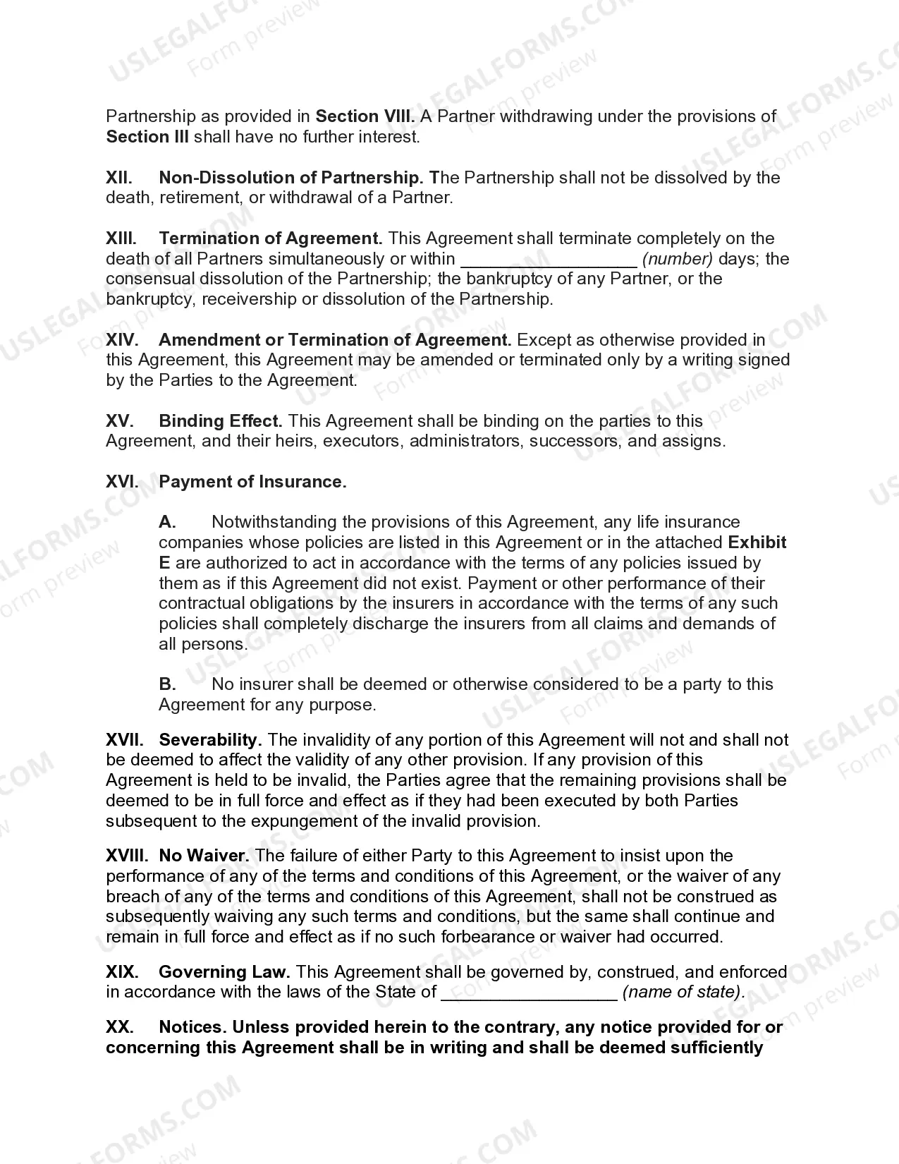 Preview Partnership Buy-Sell Agreement with Purchase on Death, Retirement or Withdrawal of Partner with Life Insurance on Each Partner to Fund Purchase in Case of Death