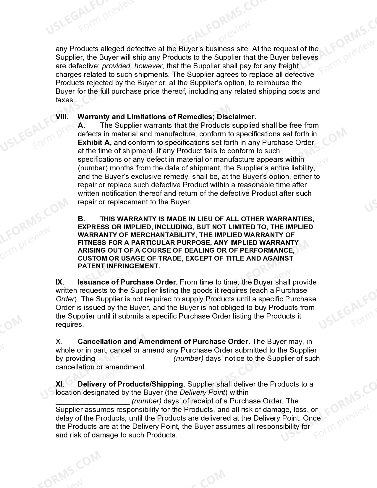 Preview Product Supply Agreement