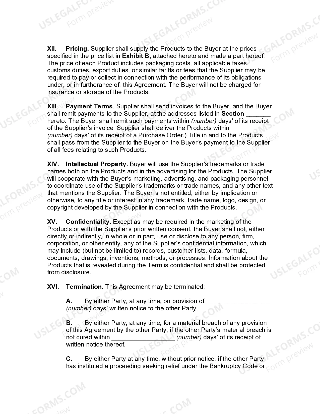 Preview Product Supply Agreement