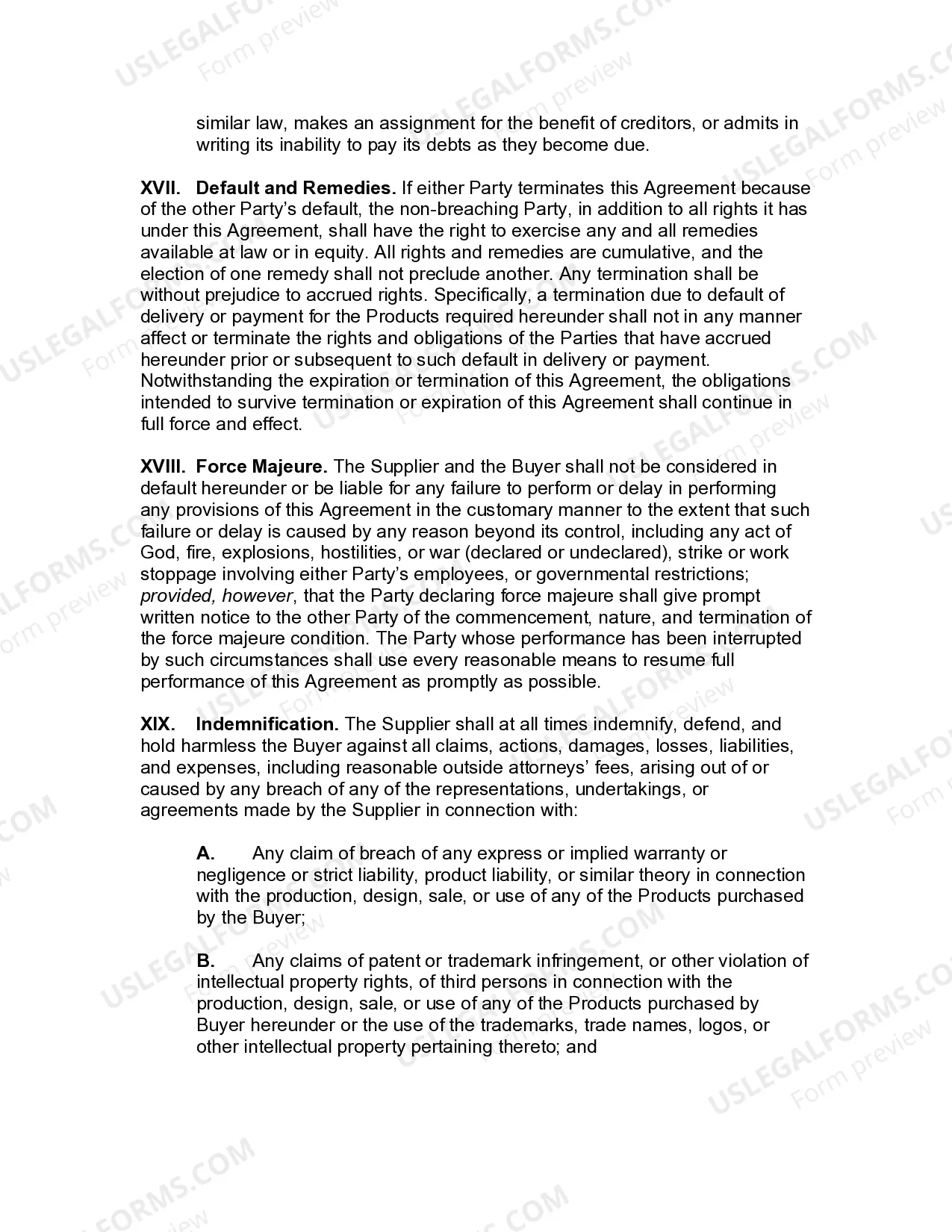 Preview Product Supply Agreement