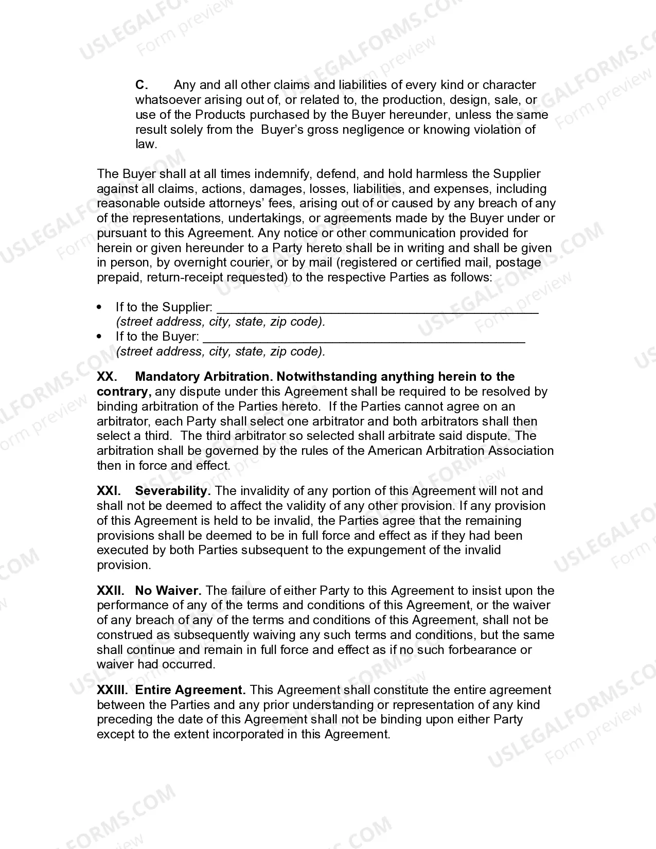 Preview Product Supply Agreement