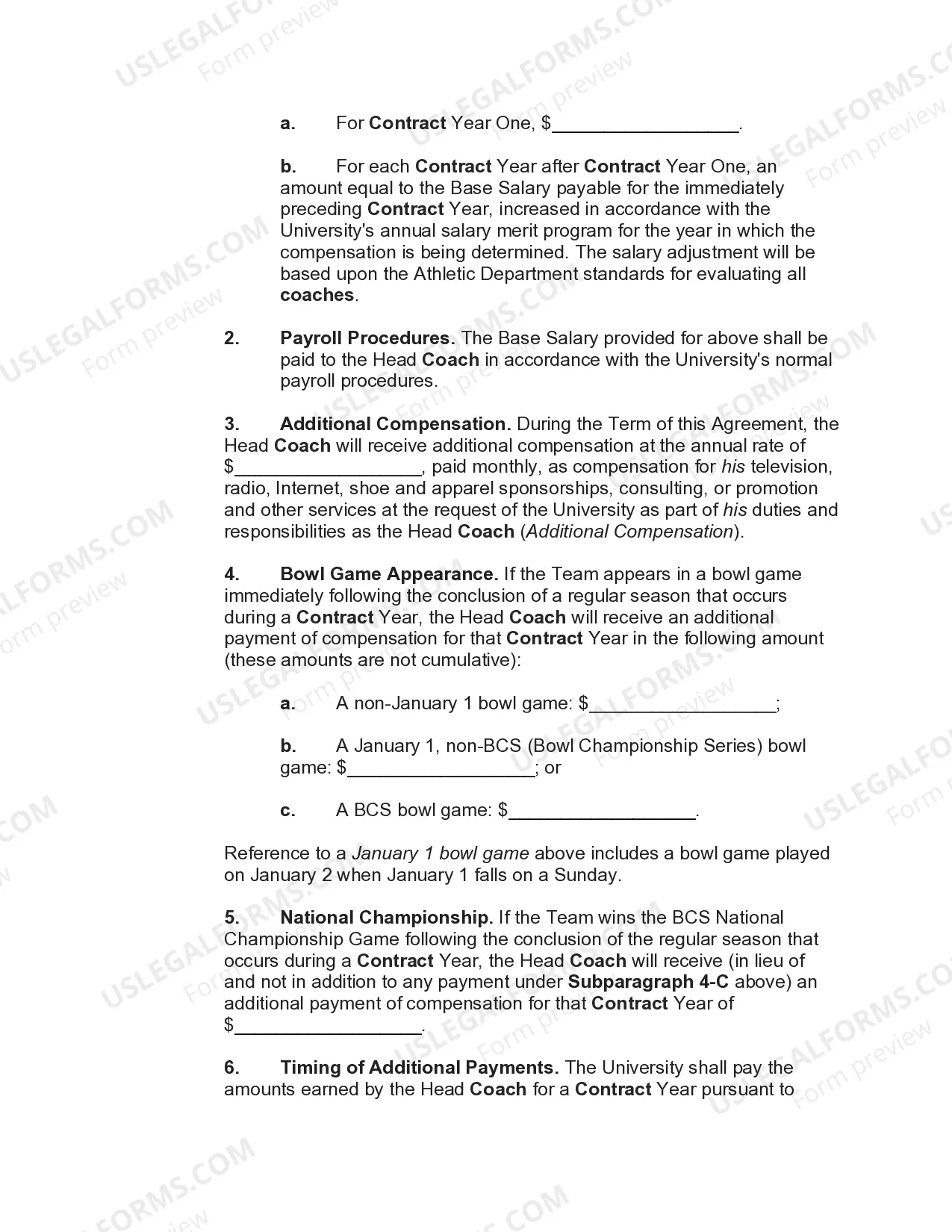 Preview Employment Agreement with Head Coach of University Football Team