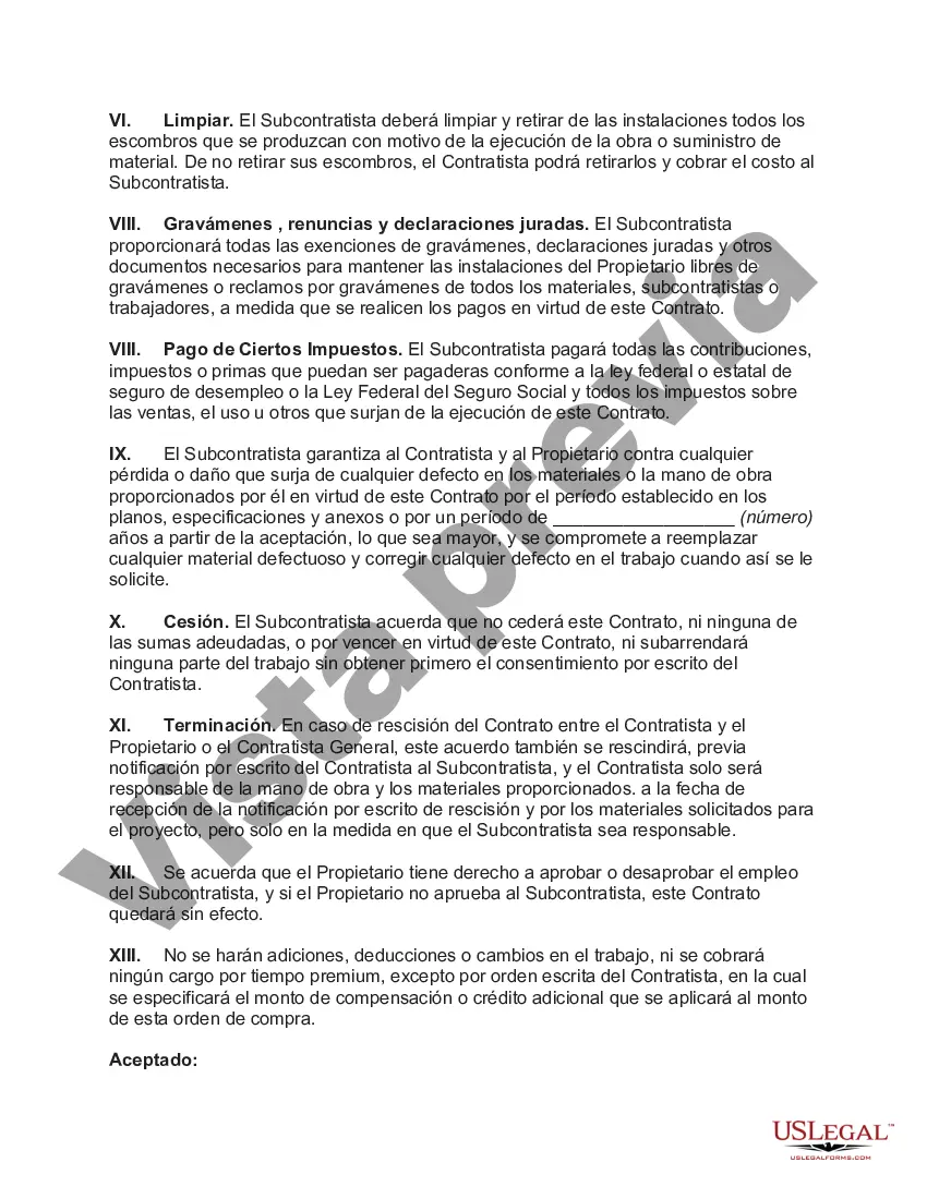 Preview Orden de compra de subcontratación de mano de obra y materiales