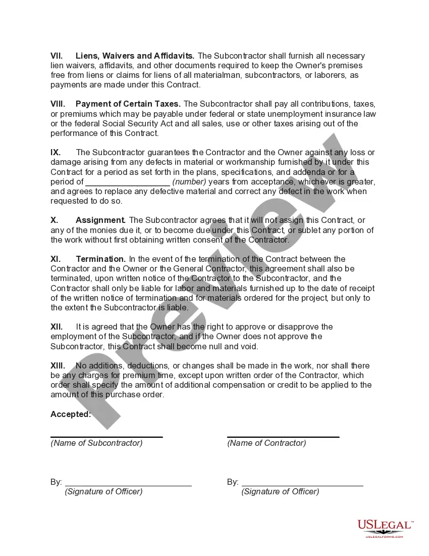Get Subcontract Purchase Order for Labor and Materials Preview Subcontract Purchase Order for Labor and Materials
