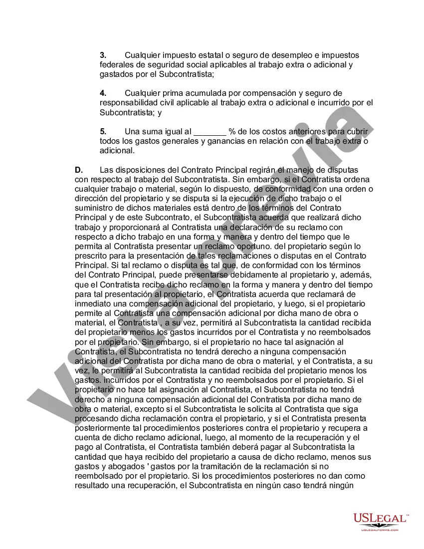 Preview Subcontrato para realizar el trabajo y proporcionar materiales, equipos y mano de obra para su parte del trabajo, junto con toda la planta, herramientas, maquinaria, electrodomésticos, protección de invierno y toda otra protección necesaria