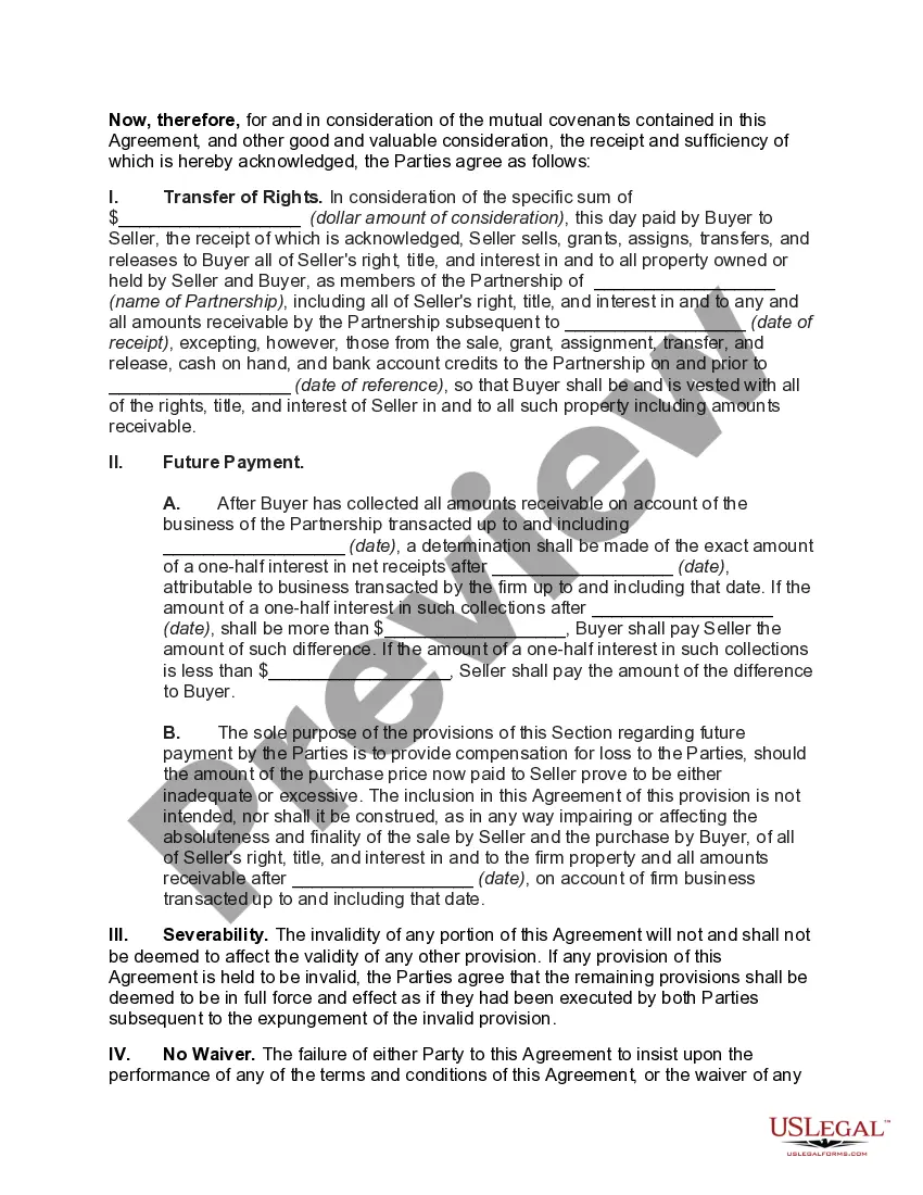 Preview Agreement Acquiring Share of Retiring Law Partner