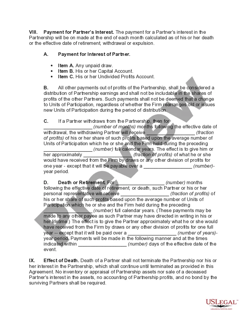 Preview Law Partnership Agreement with Profits and Losses Shared on Basis of Units of Participation