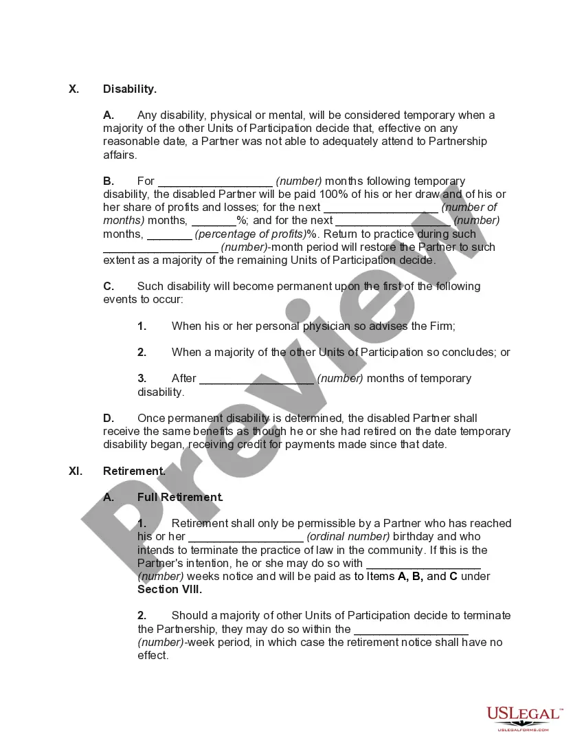 Preview Law Partnership Agreement with Profits and Losses Shared on Basis of Units of Participation