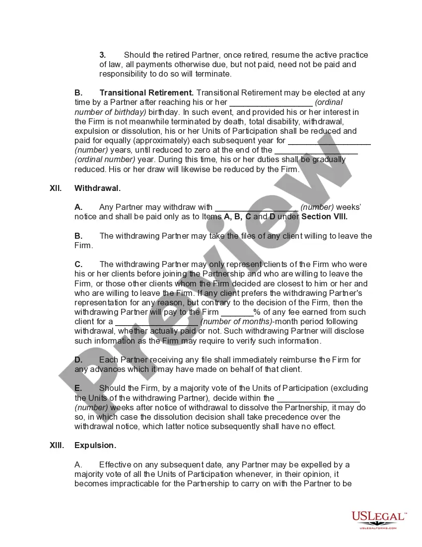 Preview Law Partnership Agreement with Profits and Losses Shared on Basis of Units of Participation