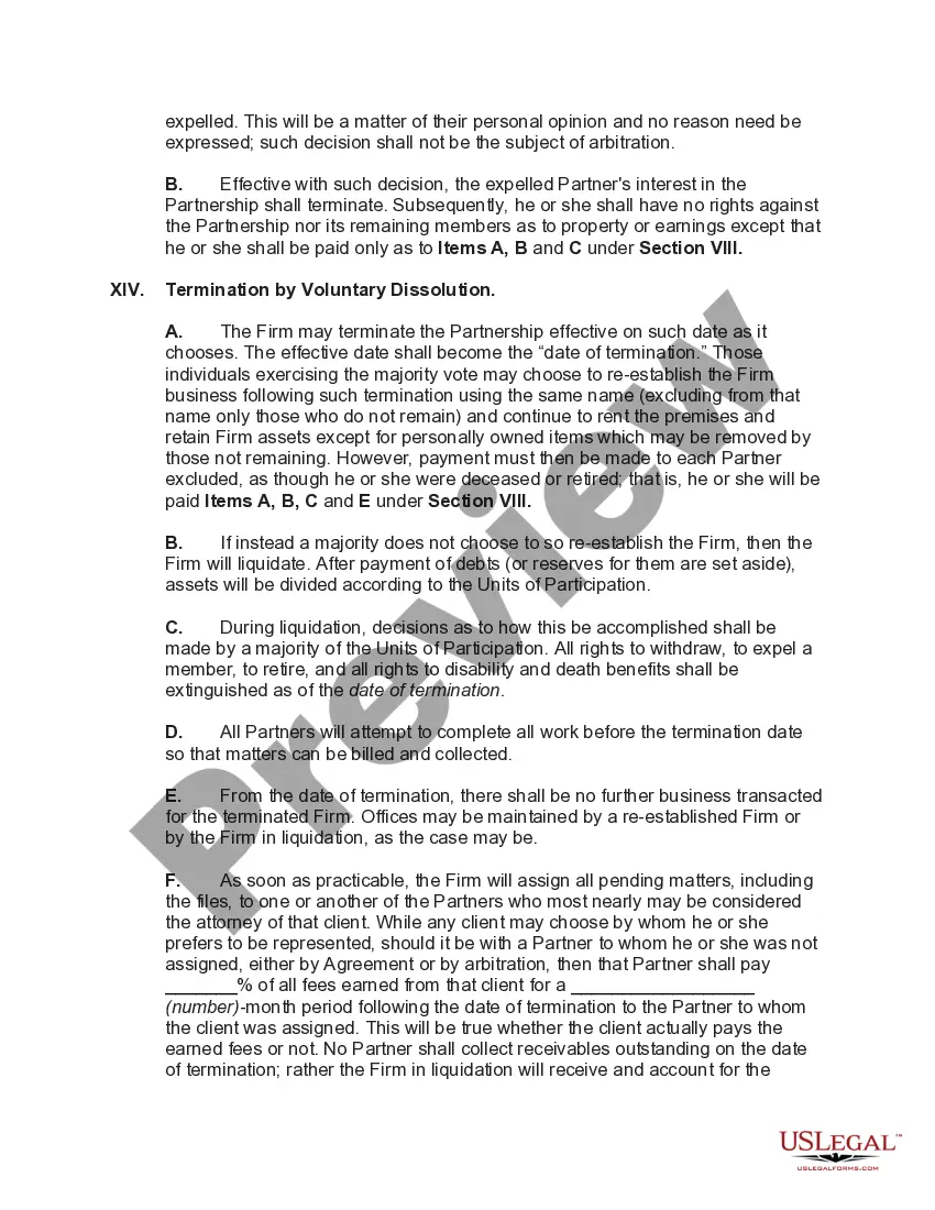 Preview Law Partnership Agreement with Profits and Losses Shared on Basis of Units of Participation
