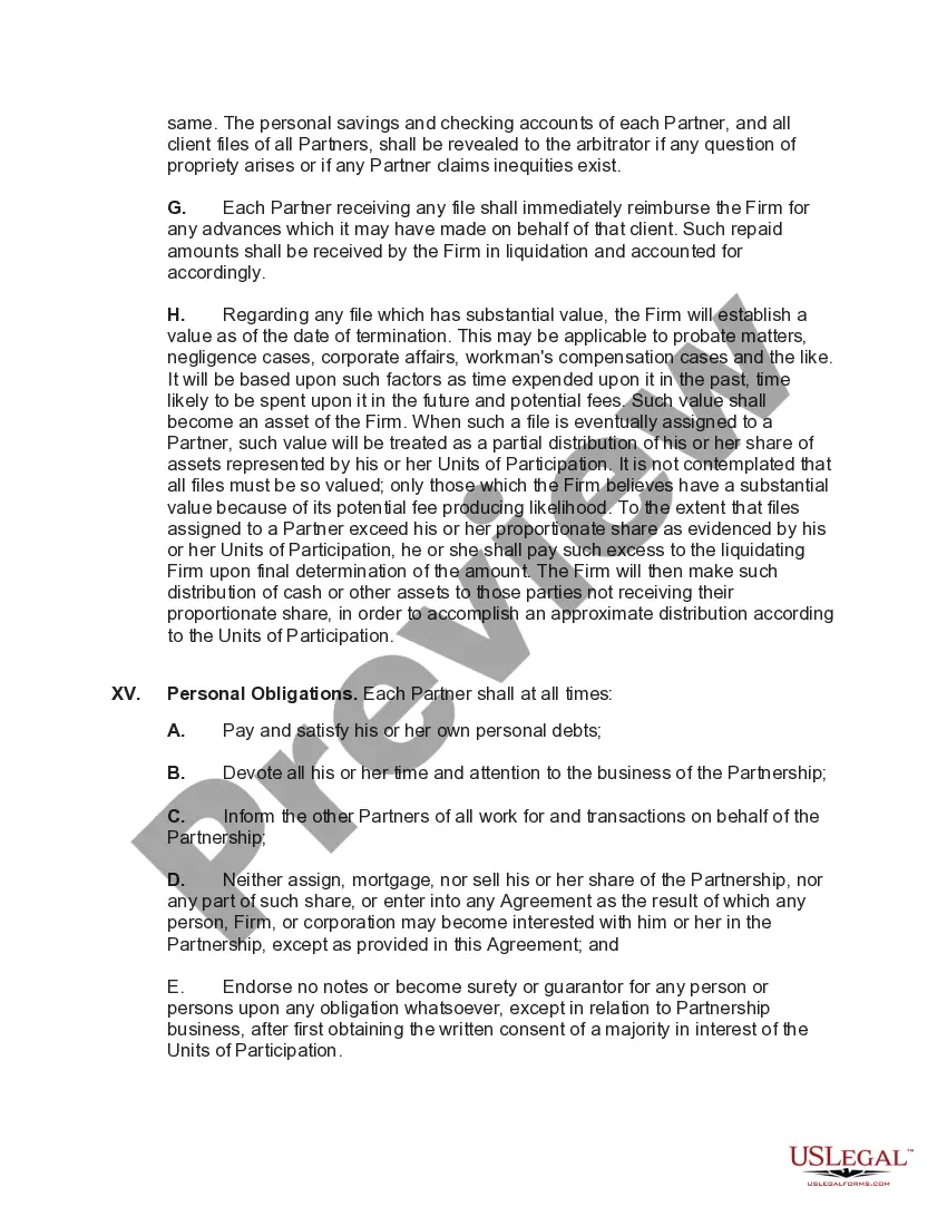 Preview Law Partnership Agreement with Profits and Losses Shared on Basis of Units of Participation