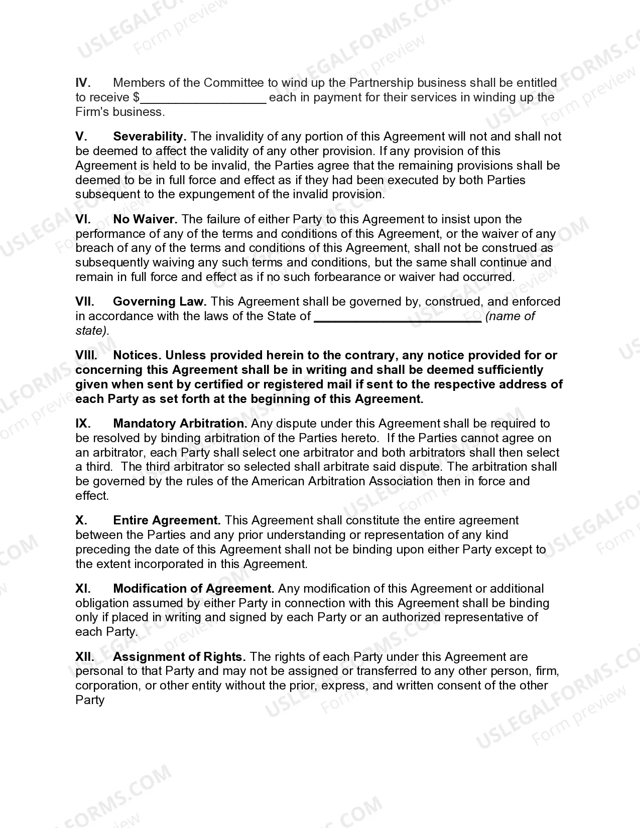 Preview Agreement to Establish Committee to Wind up Partnership