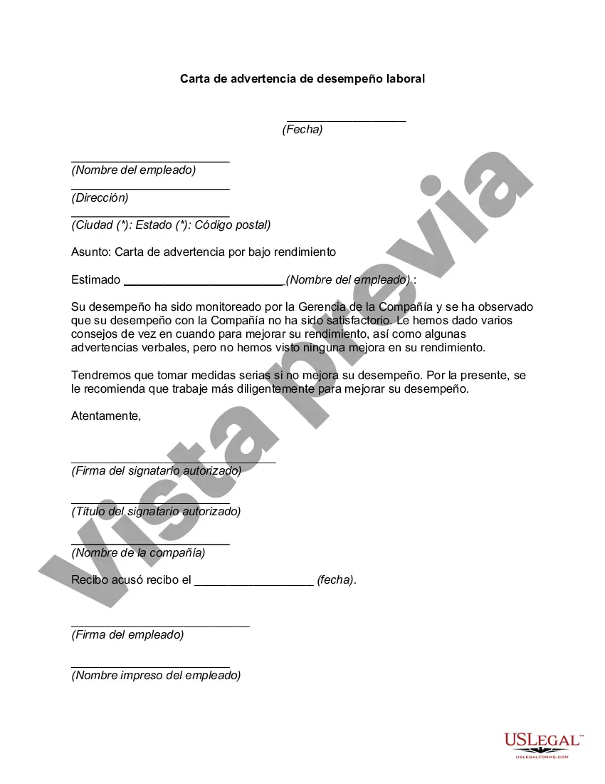 Preview Carta de advertencia de desempeño laboral