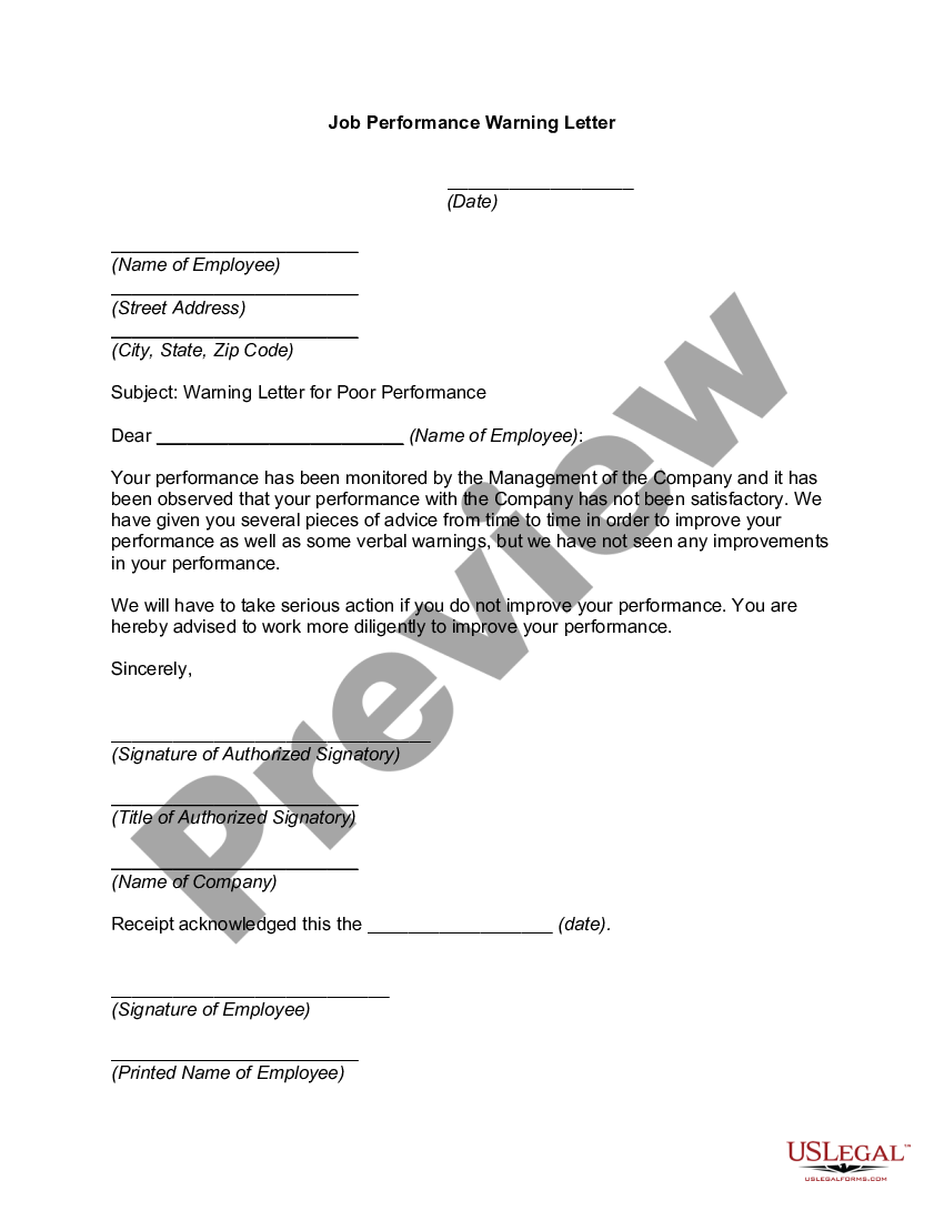 Utah Job Performance Warning Letter Performance Warning Letter Template Us Legal Forms