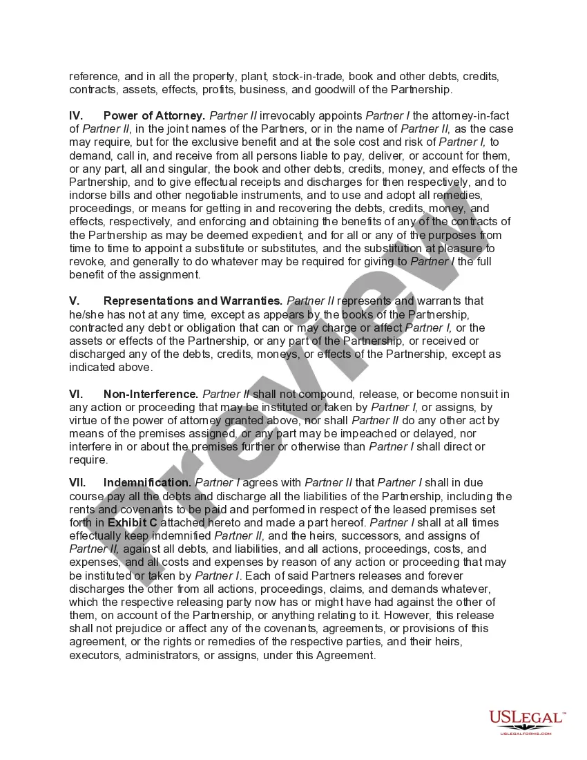 Get Agreement to Dissolve and Wind up Partnership with Sale to Partner along with Warranties and Indemnification Preview Agreement to Dissolve and Wind up Partnership with Sale to Partner along with Warranties and Indemnification