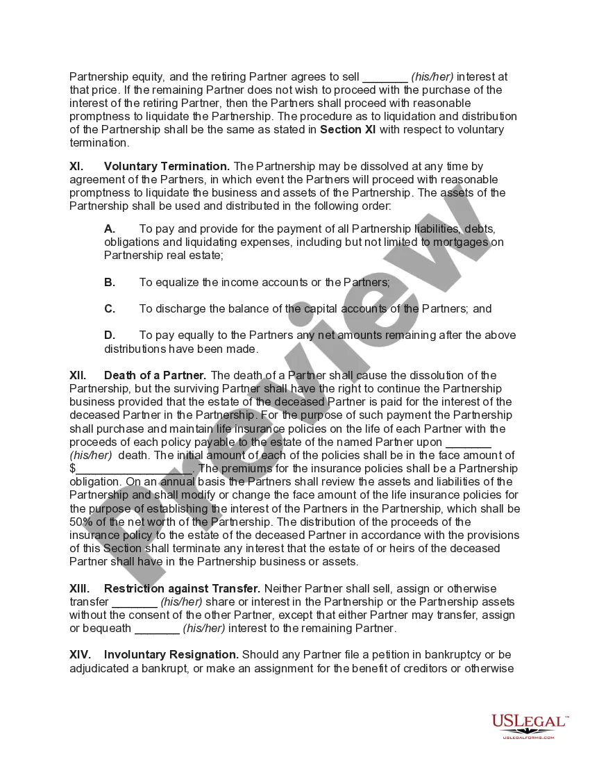 Preview Partnership Agreement with One Partner to Work Full Time for Partnership and Other Partner to Work Part Time