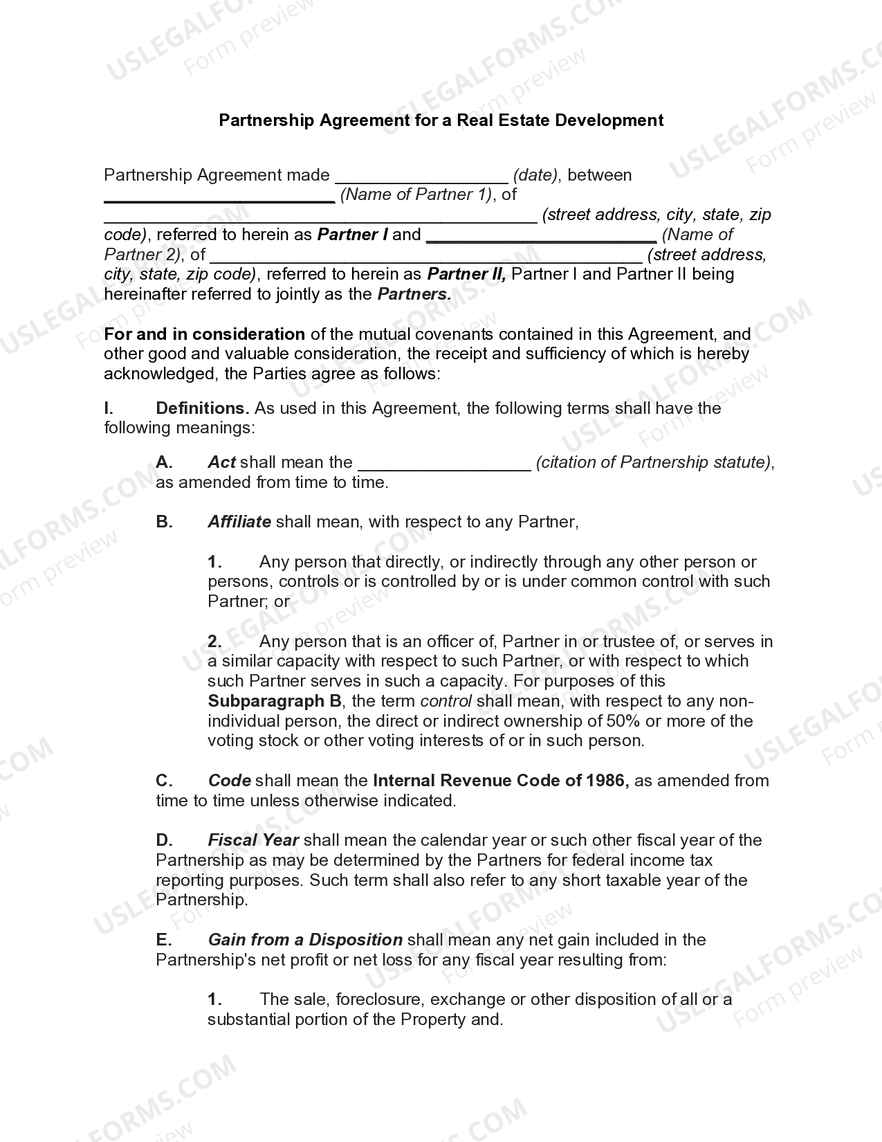 Missouri Partnership Agreement for a Real Estate Development | US Legal  Forms