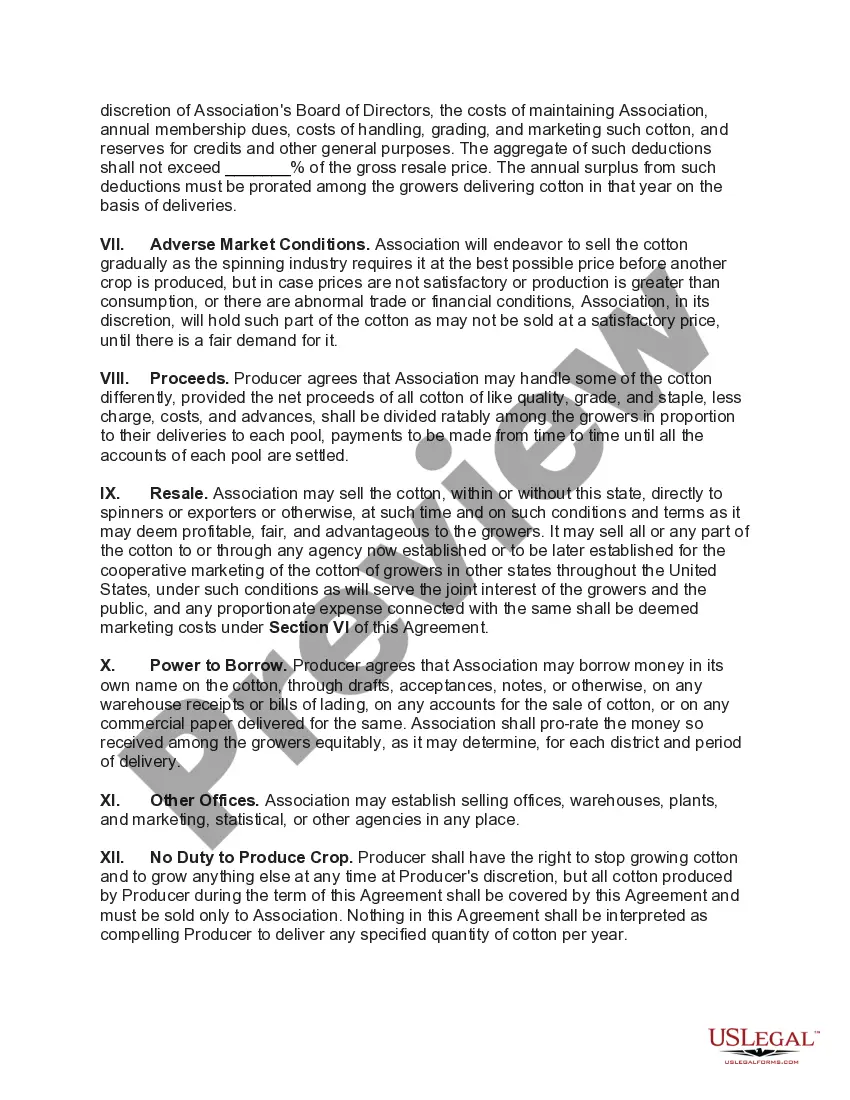 Preview Marketing Agreement for Sale of Cotton