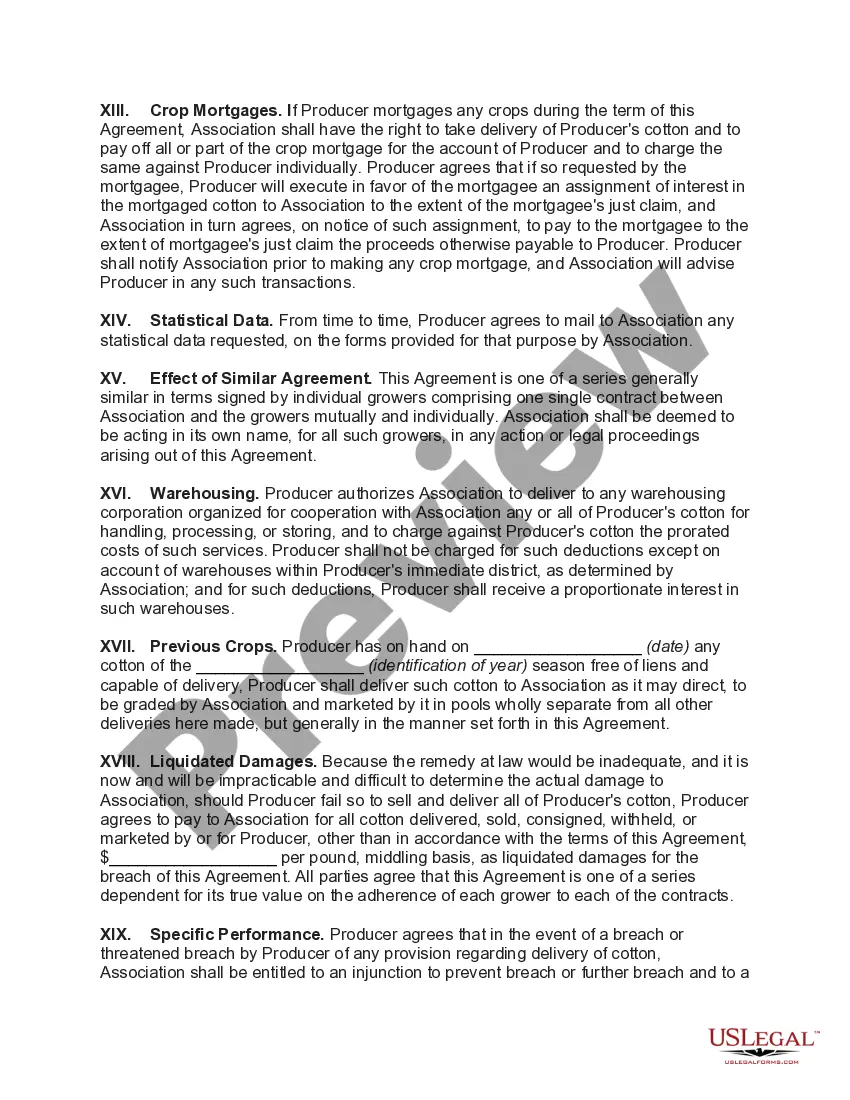 Preview Marketing Agreement for Sale of Cotton